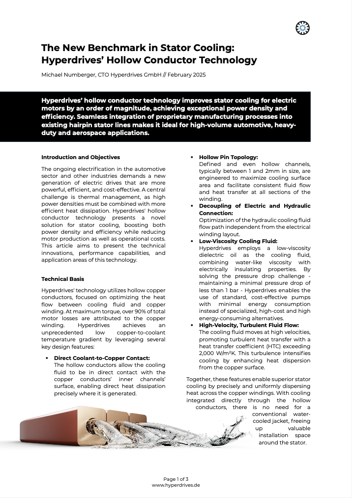 Thumbnail image of the white paper “The New Benchmark in Stator Cooling: Hyperdrives’ Hollow Conductor Technology”, which is available for download
